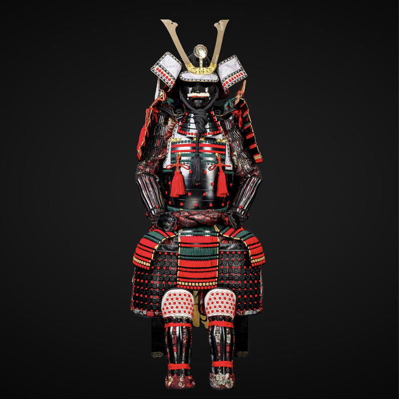 Handmade Oda Clan Red & Black Samurai Armor, Life-Size Yoroi with Helm 