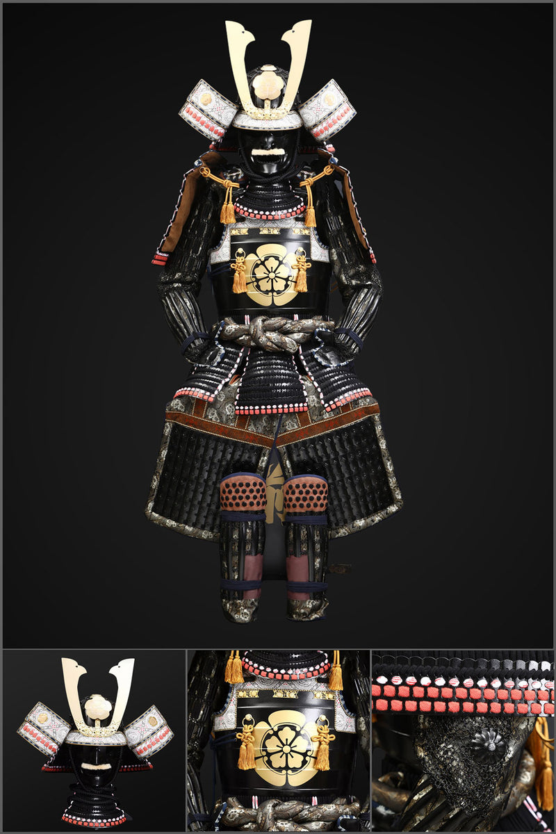 HHandmade Oda Clan Samurai Armor with Kuro Kuwagata Kabuto Helmet – Black & Brown Odoshi 