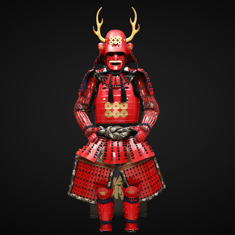 Handmade Life-Size Yoroi,Red Yukimura Sanada Samurai Armor with Deer A 