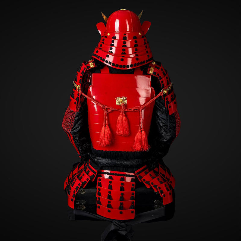 Handmade Red Masamune Date Japanese Samurai Armor,Life-Size Yoroi with 