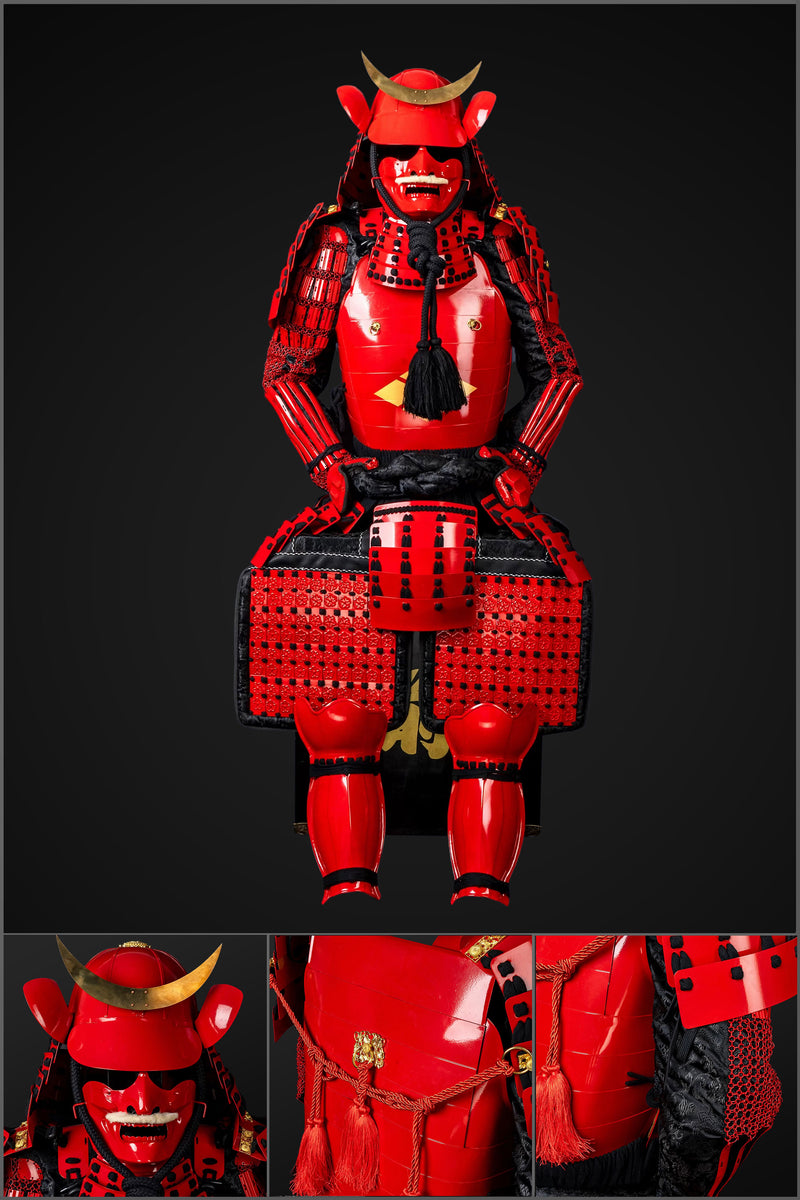Handmade Red Masamune Date Japanese Samurai Armor,Life-Size Yoroi with 