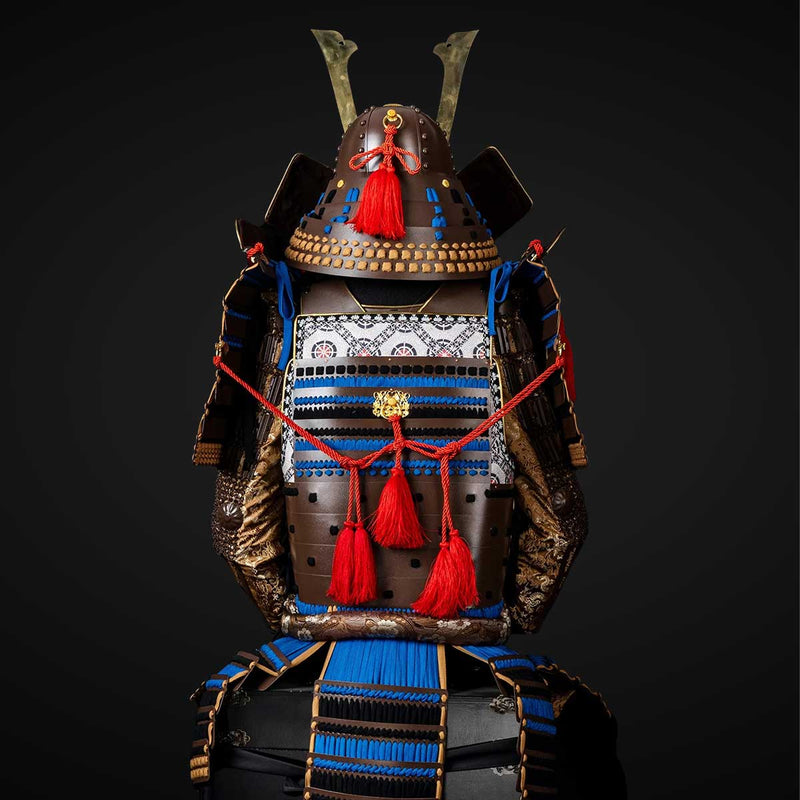 Handmade Life-Size Oda Clan Kachi Samurai Armor – Brown & Golden Yoroi 
