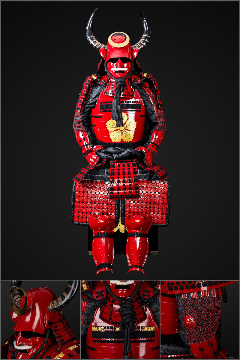 Handgefertigte rote Samurai-Rüstung des Sanada Nobuyuki-Clans, lebensg 