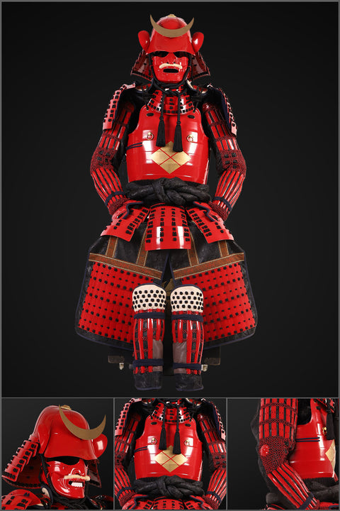 Handmade Takeda Clan Samurai Armor with Red Suji Kabuto Helmet


