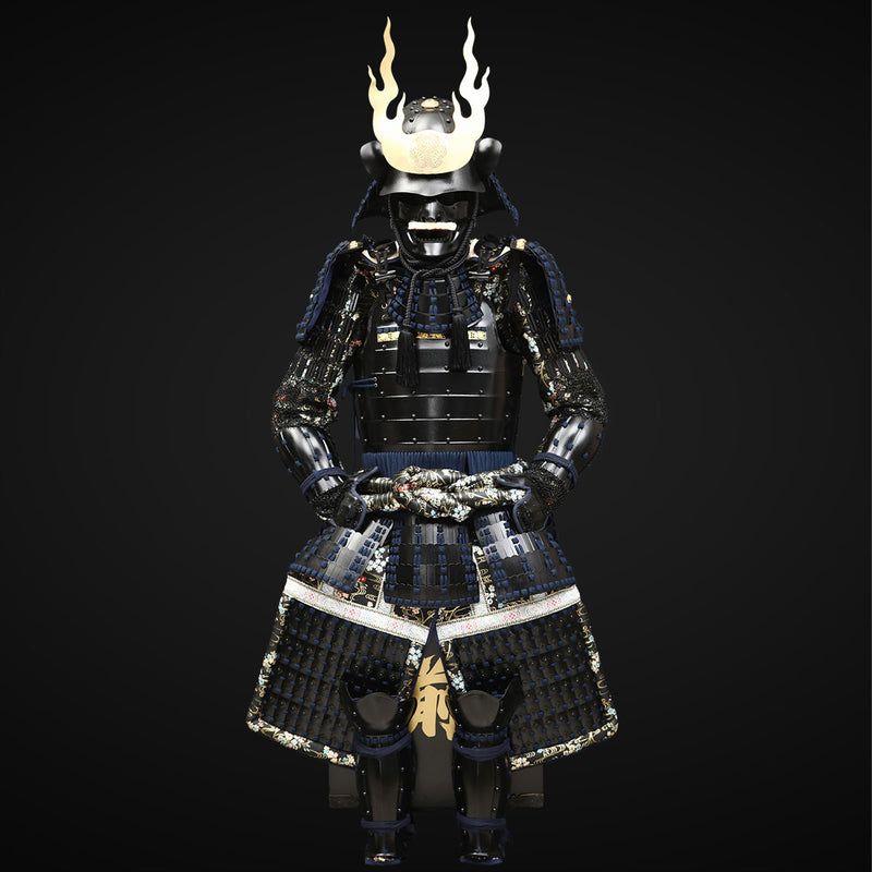 Handgemachte Yoroi, schwarze Samurai-Rüstung des Tokugawa-Clans in Leb 