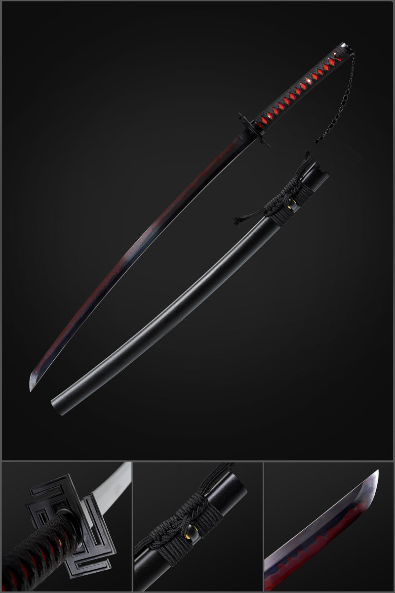 Clay Tempered Ichigo Bankai Katana – Red Black Hamon Bleach Sword Replica 