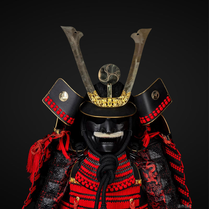 Handmade Kachi Red & Black Oda Clan Samurai Armor, Life Size Yoroi 