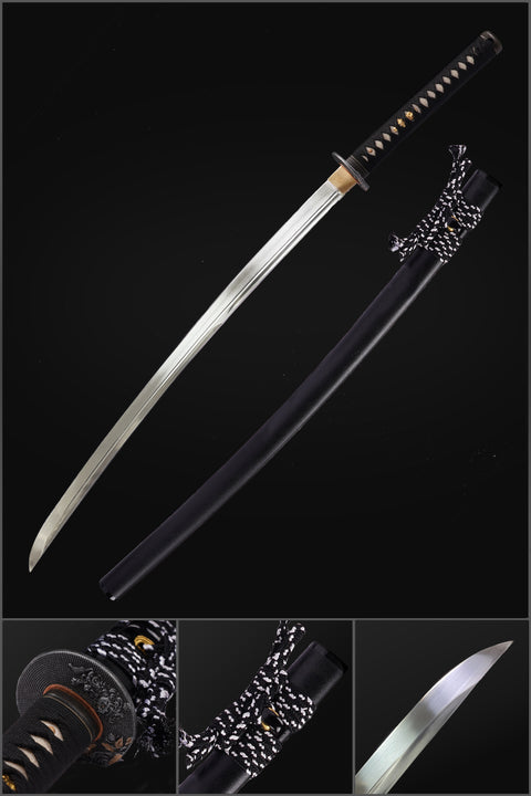 Hand Forged Japanese Samurai Katana Sword Manganese Steel Brushed Oil Quenching Alloy Tsuba