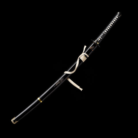 Full view of the battle-ready katana resting on a display stand QQ-258-U COOLKATANA 3

