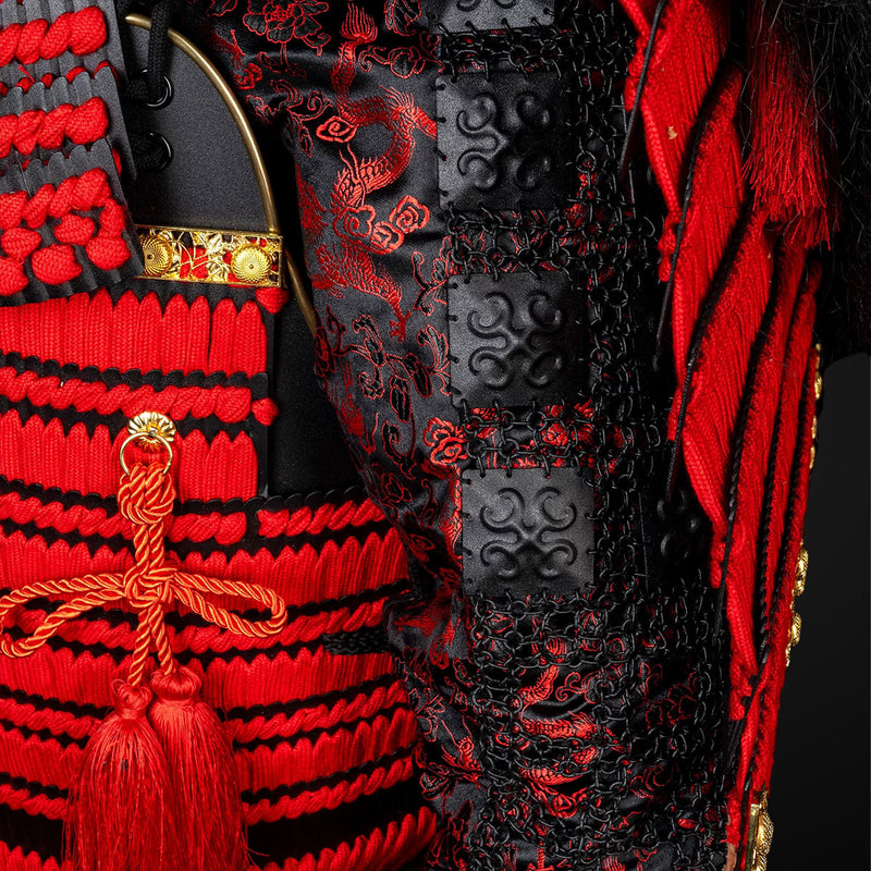 Handmade Kachi Red & Black Oda Clan Samurai Armor, Life Size Yoroi 