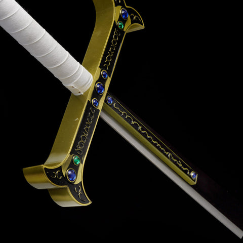 Full view of Mihawk Yoru black sword replica