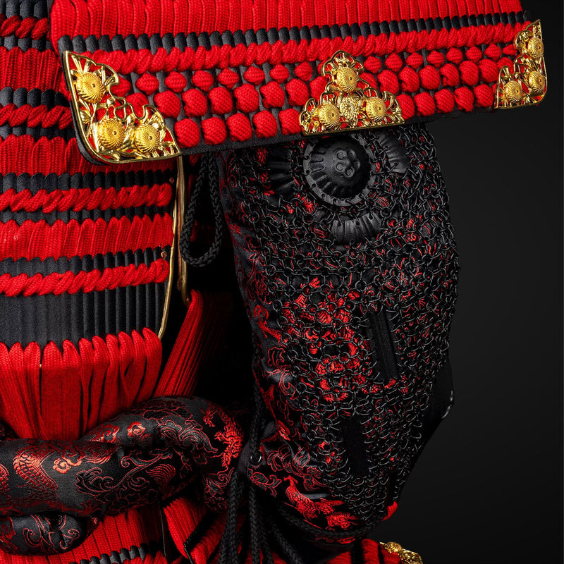 Handmade Kachi Red & Black Oda Clan Samurai Armor, Life Size Yoroi 