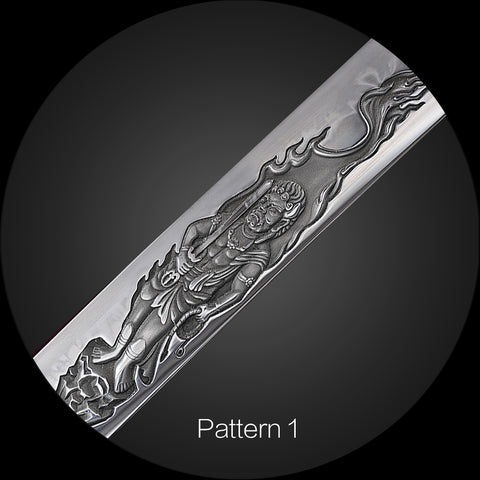Battle Ready Katana Sword with Flame 3D Etching	
