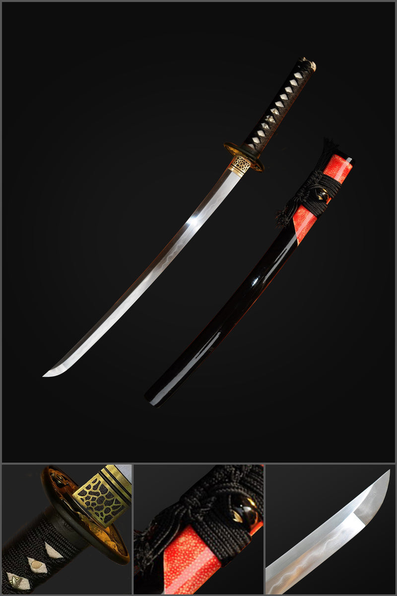 Hand Forged Japanese Wakizashi Sword Honsanmai 1095 Carbon Steel+Folde 