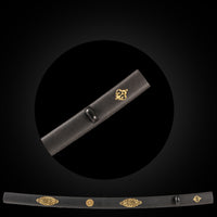 Black leather-textured with gold patterned saya with Buffalo Horn