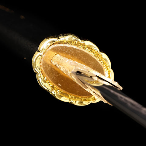 Alloy Tsuba Detail of Ghost of Yotei Soul Dark Night Golden Katana