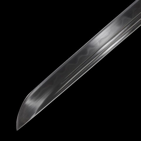 Silver Straight-Blade Samurai Sword Blue Handle, White Rayskin 1045 Carbon Steel