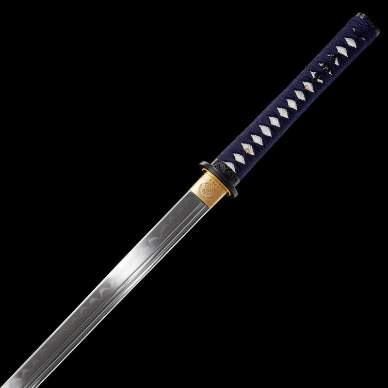 Silver Straight-Blade Samurai Sword 1045 High-Carbon Steel, Sharp Durable 