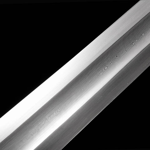 Stunning reflection on the polished Damascus steel blade of the Conan-sgl1435U-COOLKATANA