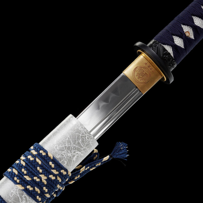 Silver Straight-Blade Samurai Sword 1045 High-Carbon Steel, Sharp Durable 