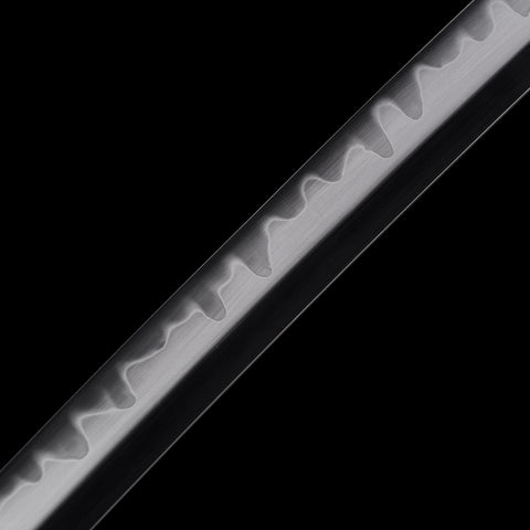 The Ebony Wood Saya Katana, emphasizing the fine details of the yellow cow horn inlays. -QQ-0260U-COOLKATANA
