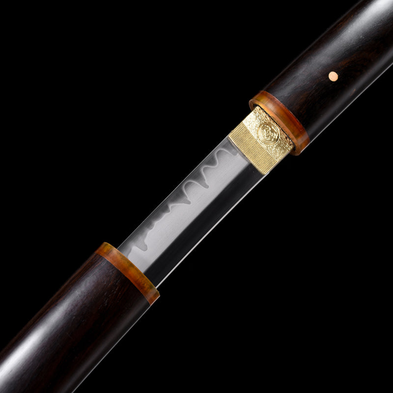 Ebony Wood Saya Katana Laido with T10 Forged Blade, Copper Guard, and  