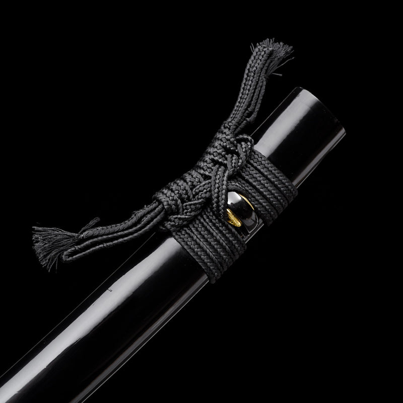 Hand-Forged T10 Wakizashi Sword Clay Tempered Black Blade Battle Ready 
