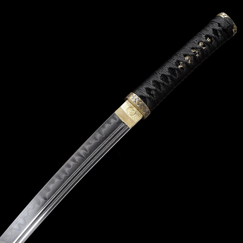 Hand-Forged T10 Wakizashi Sword Clay Tempered Black Blade Battle Ready 