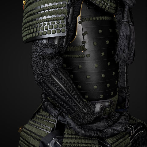 Mass Pike Tunnel power armor reference, with the samurai armor's robust build offering similar durability to advanced power armor systems.