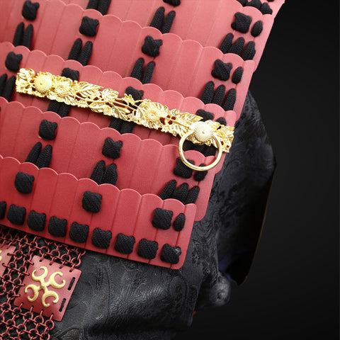 Handmade red Yoroi set, incorporating the aesthetics of Minecraft armor enchantments.


