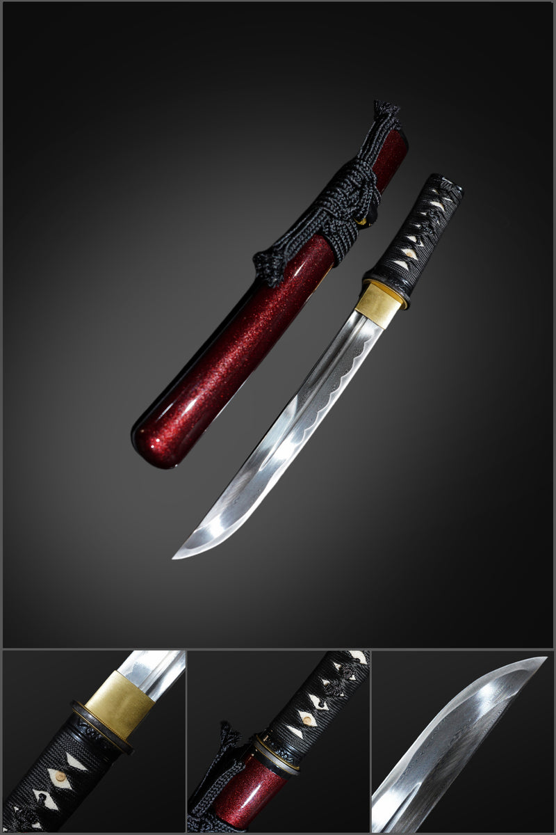 Hand Forged Japanese Tanto Sword Short Sword Folded Steel Oil Quenching Alloy Tsuba 