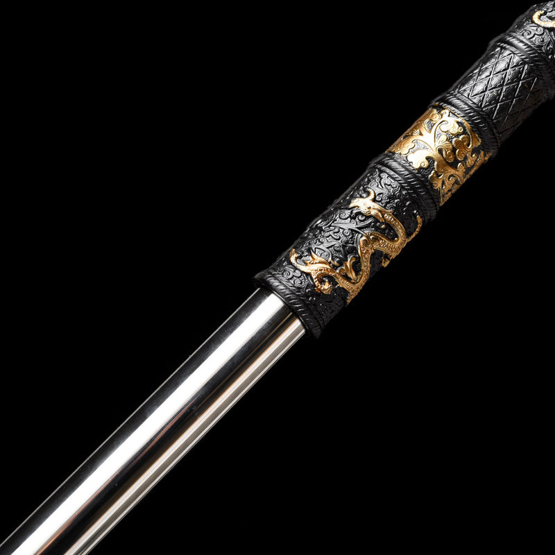 150cm Monkey King Staff Replica with Black-Gold Carved Alloy Fittings & Steel Shaft 