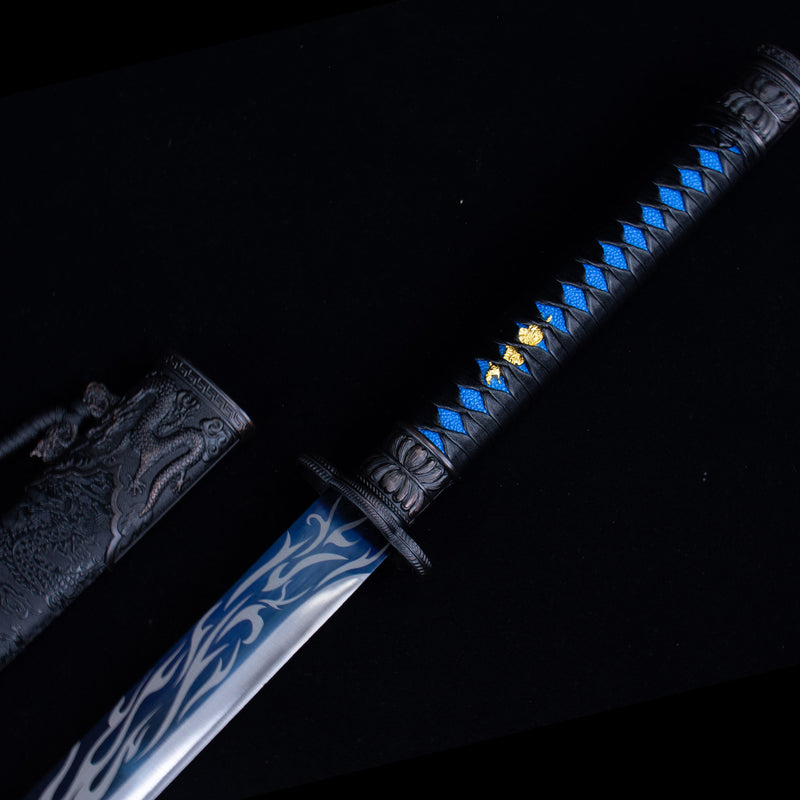 Handmade Chinese Azure Nature & Ocean Wave Tang Dao Sword 