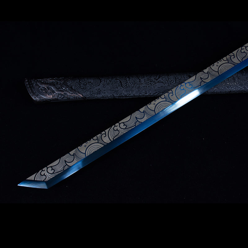 Handmade Chinese Azure Nature & Ocean Wave Tang Dao Sword 