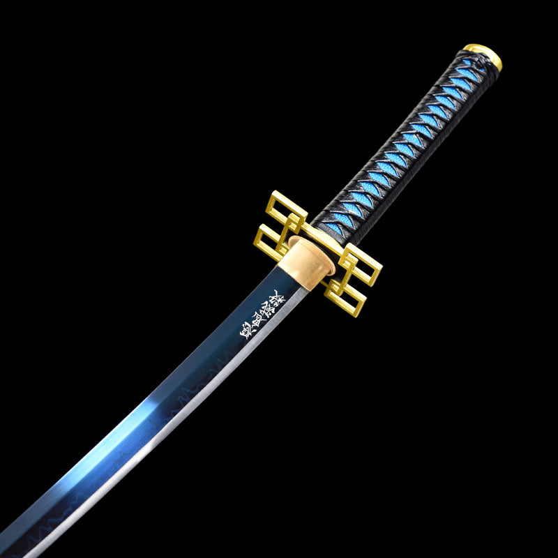 T10 Steel Black Demon Slayer Muichiro Baby Bule Katana Sword Clay Tempered 
