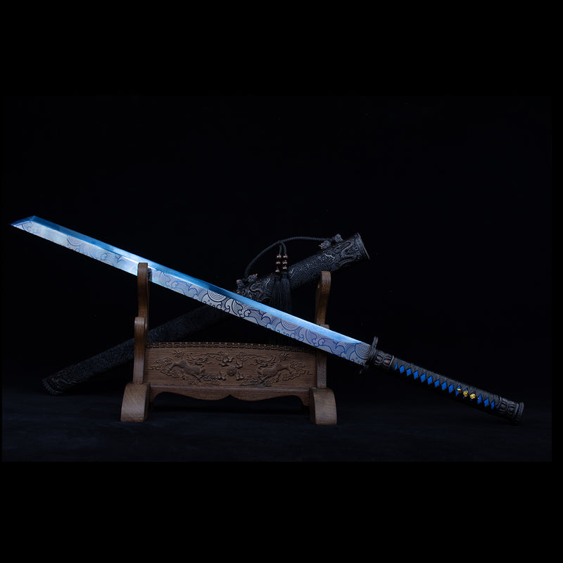 Handmade Chinese Azure Nature & Ocean Wave Tang Dao Sword 