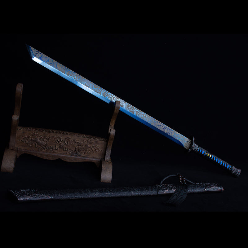 Handmade Chinese Azure Nature & Ocean Wave Tang Dao Sword 