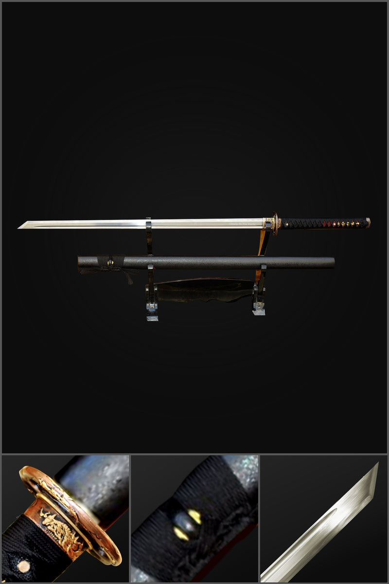 Handgeschmiedetes japanisches Ninja-Schwert Honsanmai Straight Blade Ninjato Kiriha Zukuri - COOLKATANA 