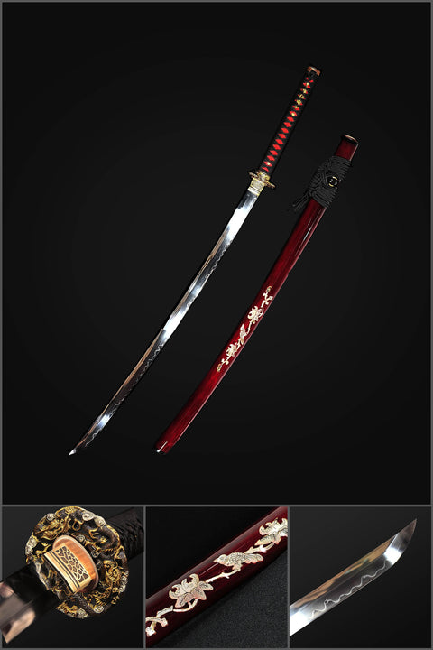 Handgeschmiedetes japanisches Samurai-Schwert Ton gehärtetes Katana mit Kozuka-Muschel Saya