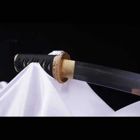 Hand Forged Japanese Tanto Sword Short Sword T10 Steel Clay Tempered Copper Tsuba-COOLKATANA-ZS-0091-U
