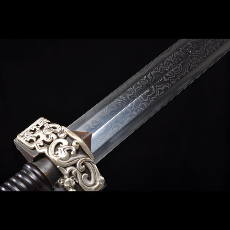 Handmade Chinese Sword Silver Dragon Han Jian Folded Steel Eight-sided 