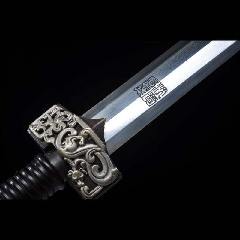 Handmade Chinese Sword Silver Dragon Han Jian Folded Steel Eight-sided 