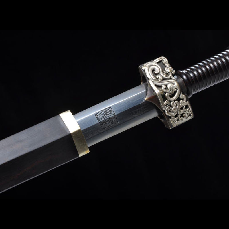Handmade Chinese Sword Silver Dragon Han Jian Folded Steel Eight-sided 
