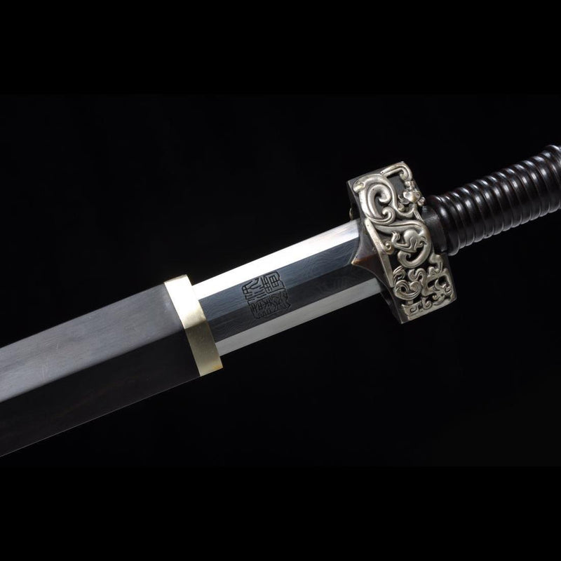 Handmade Chinese Sword Silver Dragon Han Jian Folded Steel Eight-sided 