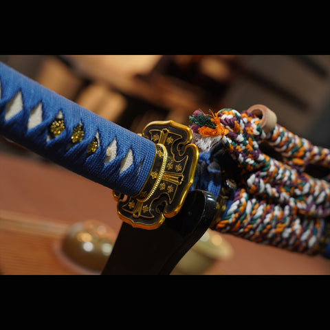 Hand Forged Japanese Tachi Samurai Sword Folded Steel Clay Tempered Gold/Silver Plated Copper Tsuba-COOLKATANA-ZS-0076-U