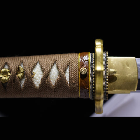 Hand Forged Japanese Samurai Katana Sword Folded Steel Sashikomi A+ Polishing Grade Clay Tempered Copper Tsuba-COOLKATANA-ZS-0079-U