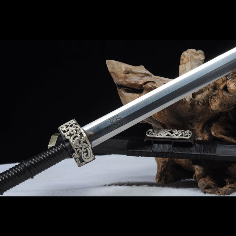 Handmade Chinese Sword Silver Dragon Han Jian Folded Steel Eight-sided 