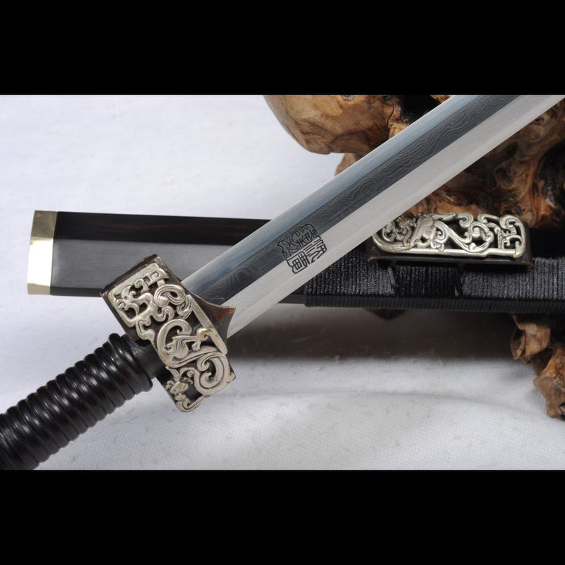 Handmade Chinese Sword Silver Dragon Han Jian Folded Steel Eight-sided 