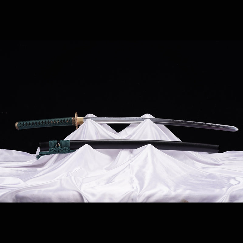 Handgeschmiedetes japanisches Samurai-Katana-Schwert Mangan-Stahl-Klinge Ton-gehärtetes Messing Tsuba - COOLKATANA 