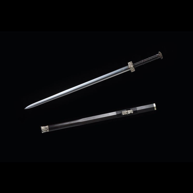 Handmade Chinese Sword Silver Dragon Han Jian Folded Steel Eight-sided 